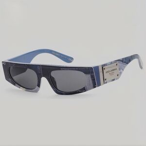 Dolce & Gabbana women's rectangular sunglasses featuring a denim-print frame